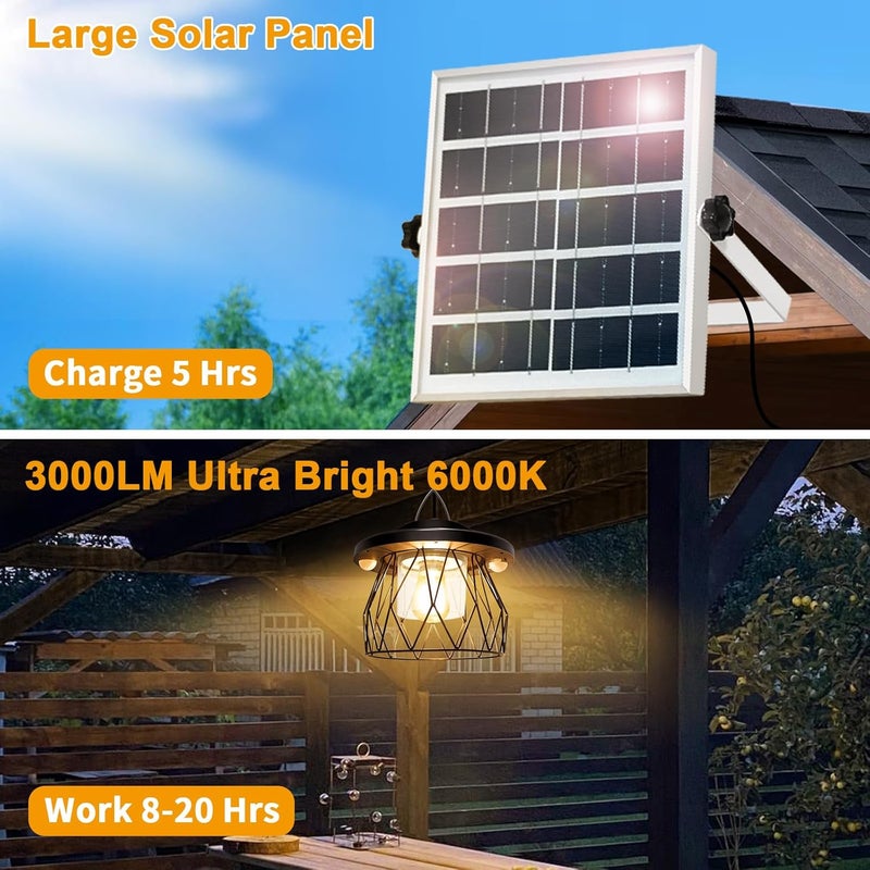 ladate Shed Light Solar Powered, 2 Motion Sensor Lights Outdoor with Remote, Unique Diamond Design Metal Frame Hanging Lantern with Timer, Gazebo Lights for Patio Barn Garage Shop - Image 2